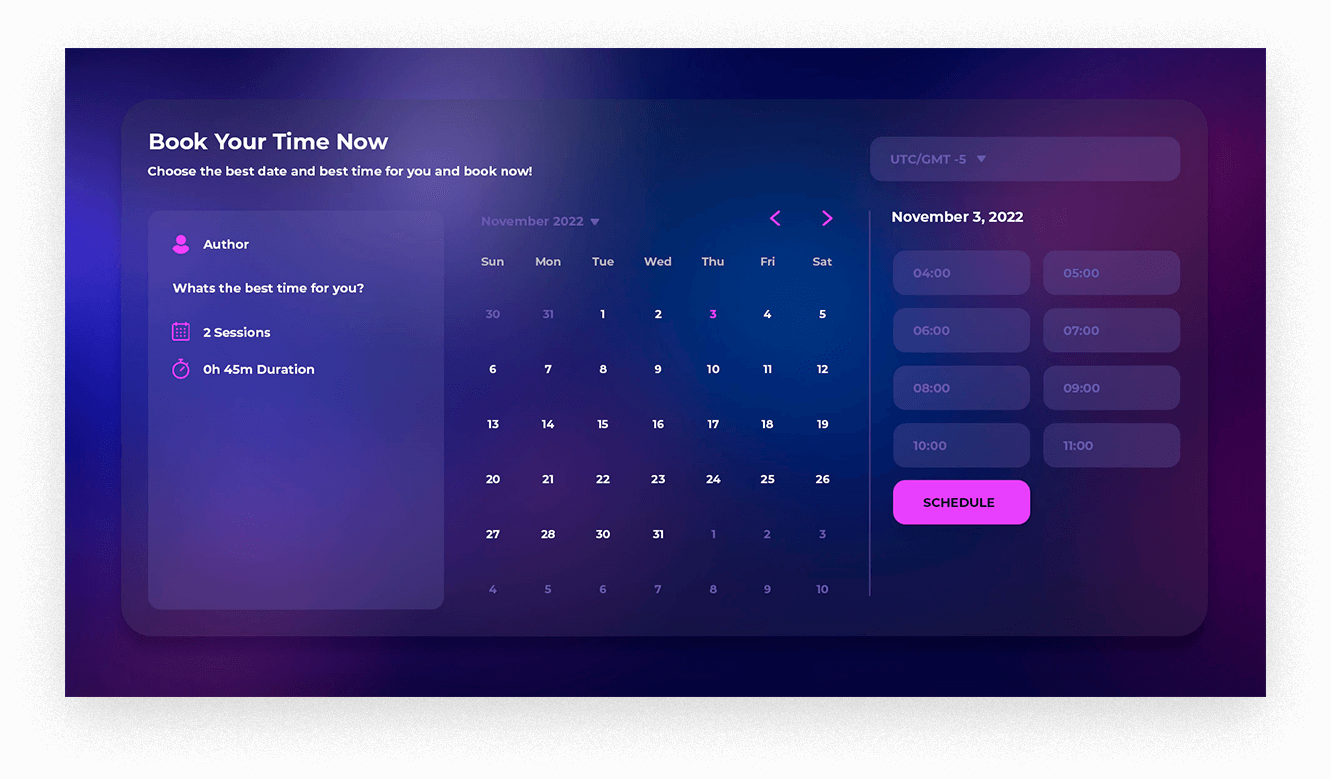 Booking Builder example calendar