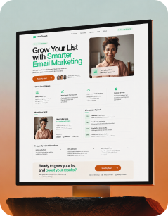 A monitor showing a generated email-marketing landing page.